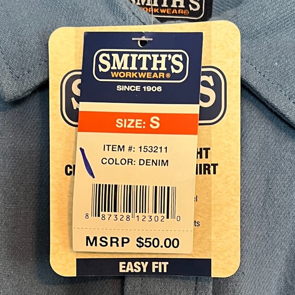 NWT Smiths Work Wear Blue Easy Fit Button Down Medium - Picture 4 of 4